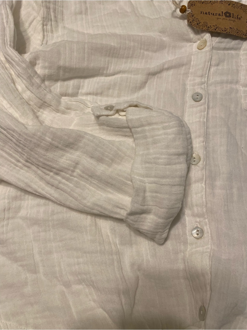 NWT NATURAL LIFE White Button-Front Tie Hem Shirt with Yellow Trim - Picture 5 of 6